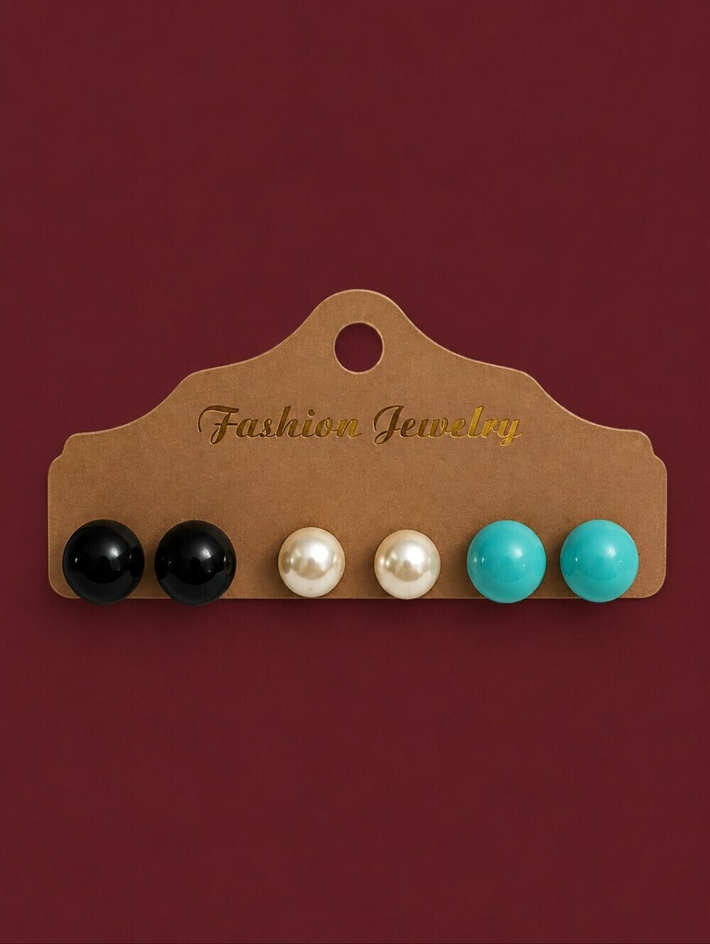 Vintage Set of Three Pairs Black, White, and Mint Stud Ball Earrings Set
